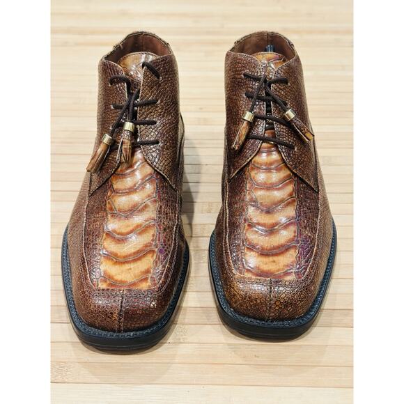 Marco Vicci Brown Crocodile Boots Freetown Lace Up Men’s 9 M Stunning - Picture 5 of 12